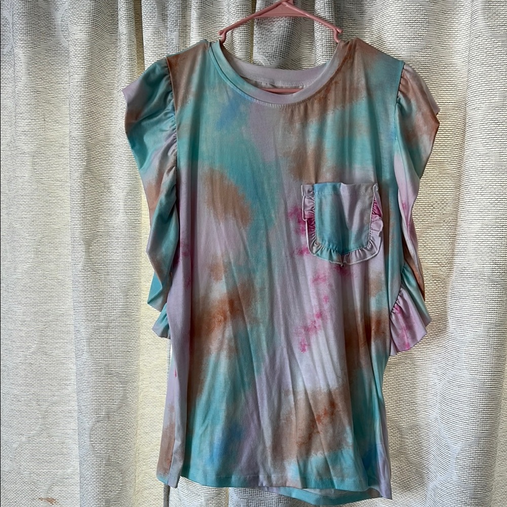 Women's Tie-Dye Ruffle Sleeve Top